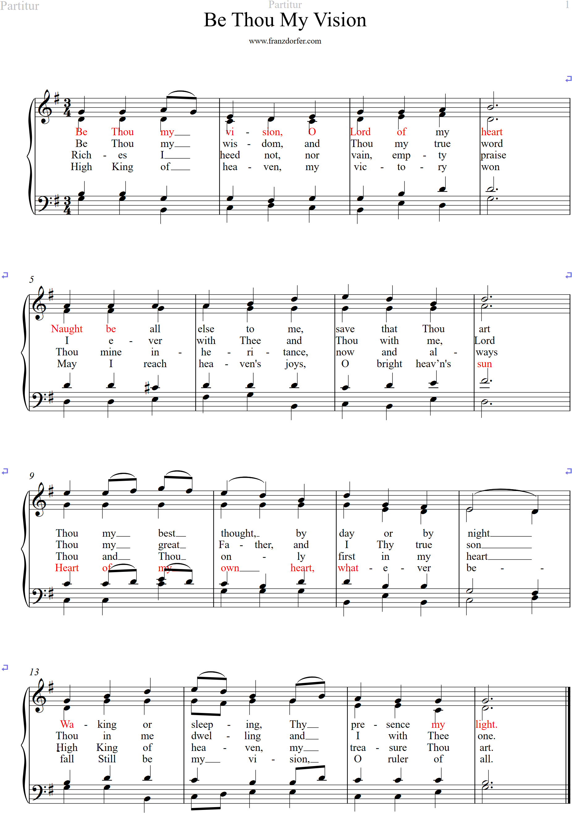 Choir-, Organ Sheet, G-Major, Be Thou my vision